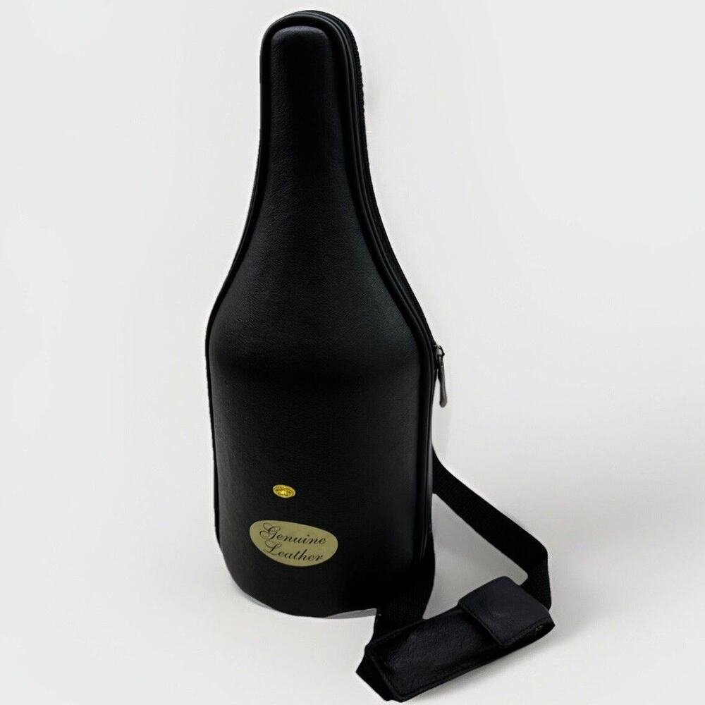 The Caddy O Wine Bottle Tote Carrying Bag With Corkscrew & Chiller Black Leather